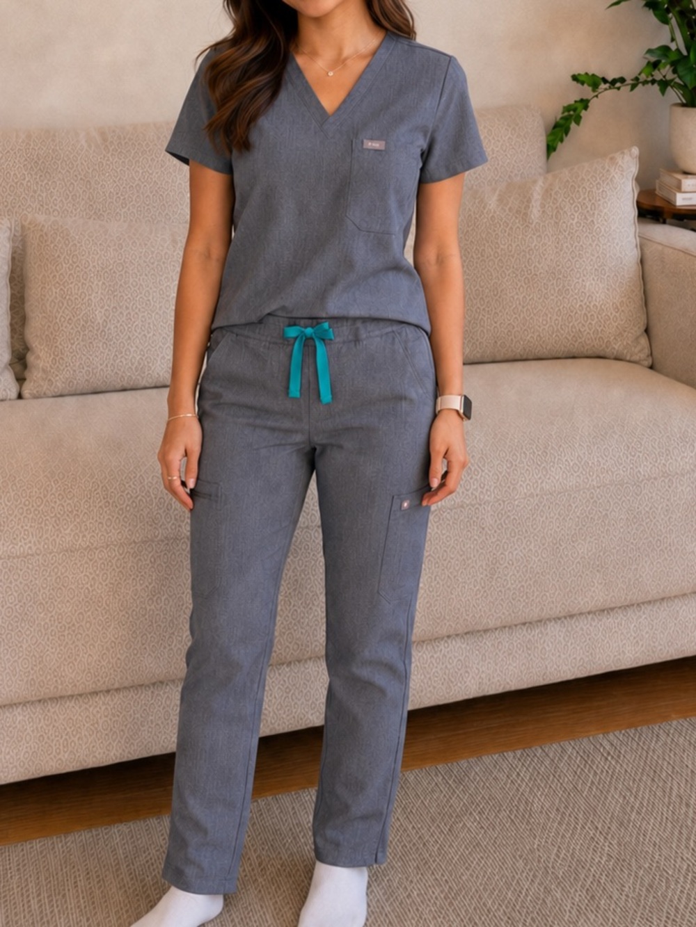 FIGS Graphite Heather Catarina Scrub Top + Yola Skinny Pants XXS Petite Set
